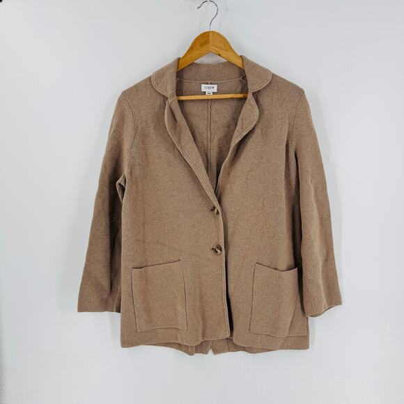 J. Crew Factory Cotton Sweater Blazer Camel Knit 2 Button Jacket Size PM - Picture 2 of 8